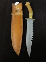 UNMARKED SURVIVAL KNIFE W/BRASS HILT, STAG HANDLE