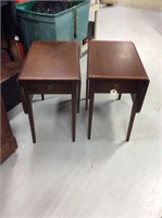 Pair of spring activated drop leaf side tables
