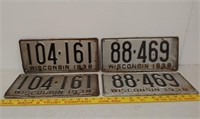 2 Pair 1938 WI license plates