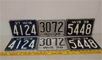 3 Pair 1930s Experimental WI license plates