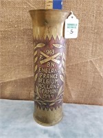 1944 CARVED TRENCH ART SHELL