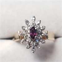 $1600 14K  Garnet Diamond(0.25ct) Ring