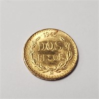 $600 21.6K  1945 Dos Pesos 1.67G Coin
