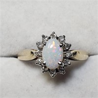 $1800 10K  Opal Estate(1ct) Diamond(0.12ct) Ring