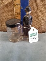 CHARLIE CHAPLIN GLASS CANDY CONTAINER W/ NICE