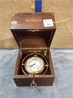 WALTHAM SHIP CLOCK W/ ORIG. WOOD LOCKING CASE-8