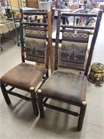 PR. OF WELL MADE HICKORY CHAIRS W/ LEATHER SEATS