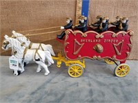 OVERLAND CIRCUS CAST IRON PULL BAND WAGON W/ ALL