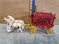 OVERLAND CIRCUS CAST IRON PULL TOY W/ LION &