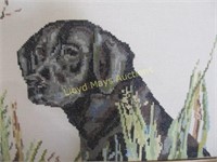 Framed Folk Art Needlepoint - Labrador Retriever