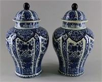 Delft Blue & White Covered Vases