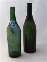 2 green vintage bottles
