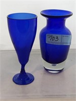 Blue vase and glass