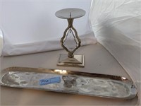 Silver tray and candle holder