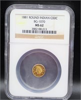 1881 Indian 1/2 dollar gold coin