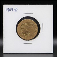 1909D $5 gold coin