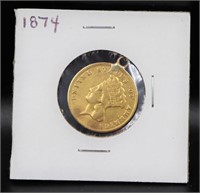 1874 $3 gold coin