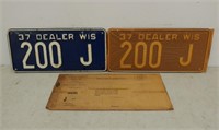 Pair 1937 WI Dealer plates in paper