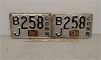 Pair 1943 Conn War Era License Plates