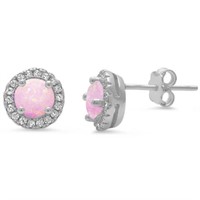 Halo Style Pink Opal Round Cut 1.00ct Earrings