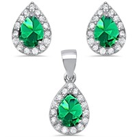 Pear Cut 2.24ct Emerald & White Sapphire Set
