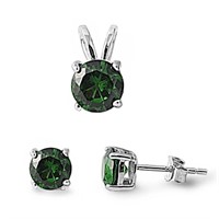Round Cut 2.00ct Emerald Pendant & Earrings