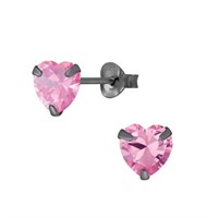 Black Plated 1.60ct Pink Topaz Heart Earrings