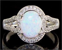 Oval Cut 1.28ct White Opal & Topaz Ring