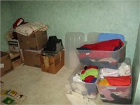 8 BOXES OF BEDDING AND ODD ITEMS