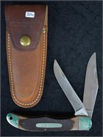 Vintage Old Timer 2-Blade Knife w/ Leather Sheath