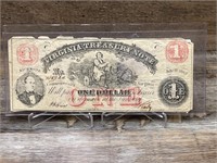 July 21 1862 US $1 Dollar Bill Banknote Virginia