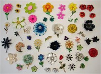 Vintage Enamel Flower Brooch and Earrings Lot