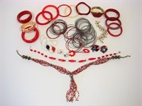 Large Lot of Red Of Vintage Costume Jewelry