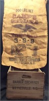 CAMP’S GOLD EAGLE BURLAP TOBACCO SACK AND WOODEN