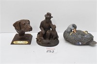 (3) Dog & Duck Resin Statues