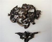 2 Large Antique Sterling Brooches