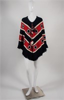 1960s Poncho With Fringe & Pom Poms