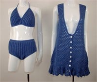 Vintage Knitted 3 Piece Swimsuit Ensemble