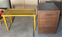 Vintage Yellow Table and 2 drawer file cabinet