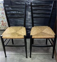 Italian side chair pair in black with rush seats