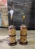 Ceramic and wood table lamps