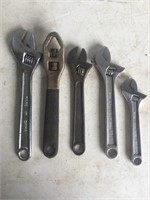 Lot of 5 Adjustable Wrenches