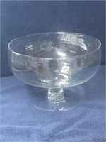 Large Etched Footed Glass Candy / Fruit Bowl