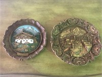 Pair Vintage Resin Wood Carved Plates