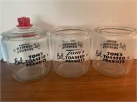 Three Vintage EAT TOM'S ROASTED PEANUTS JARS
