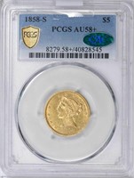 $5 1858-S PCGS AU58+ CAC