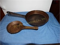 2 Metal Skillets 1 marked Blue Ribbon largest is