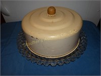 Glass cake plate 14" & metal lid