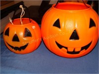2 plastic jack-o-lanterns trick or treat buckets