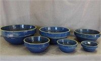 Lot of 6 Red Wing blue stoneware milk pans